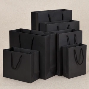 100x Bolsas de transporte de papel negro mate boutique ropa bolsa de compras - Imagen 1 de 8
