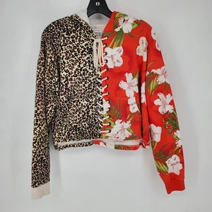 Sudadera con capucha corta de gran tamaño Urban Outfitters para mujer pequeña mitad floral medio guepardo - Imagen 1 de 20
