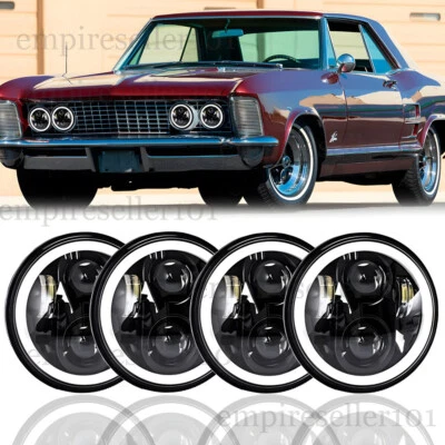 4PCS 5 3/4" 5.75" RGB LED Headlights Round Halo DRL For Buick Riviera 1963-1974 - Image 1 of 4