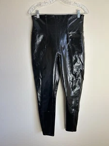 Spanx Large L Faux Patent Shiny Leather Leggings Pants Pull On High Waisted - Picture 1 of 4