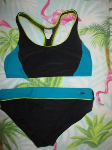 SPEEDO/ZUMBA BLACK AND TEAL 2 PC BATHING SUIT SIZE 14 - Picture 1 of 8