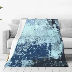 Teal Grey Throw Blanket Flannel Fleece Turquoise Abstract Art Painting Lightw... - Picture 1 of 9