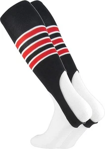 TCK Striped Baseball Stirrups Softball Stirrups 7 Inch Black/White/Scarlett Med - Picture 1 of 1