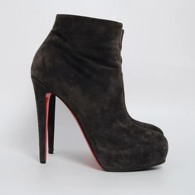 Christian Louboutin Mujer Gris Oscuro Botines Gamuza Cuero Tacón Botines EU 40 Foto 1 de 4