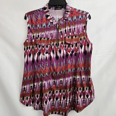 Top CoComo para mujer multicolor rosa pavo real sin mangas 1/4 cremallera talla grande Foto 1 de 4