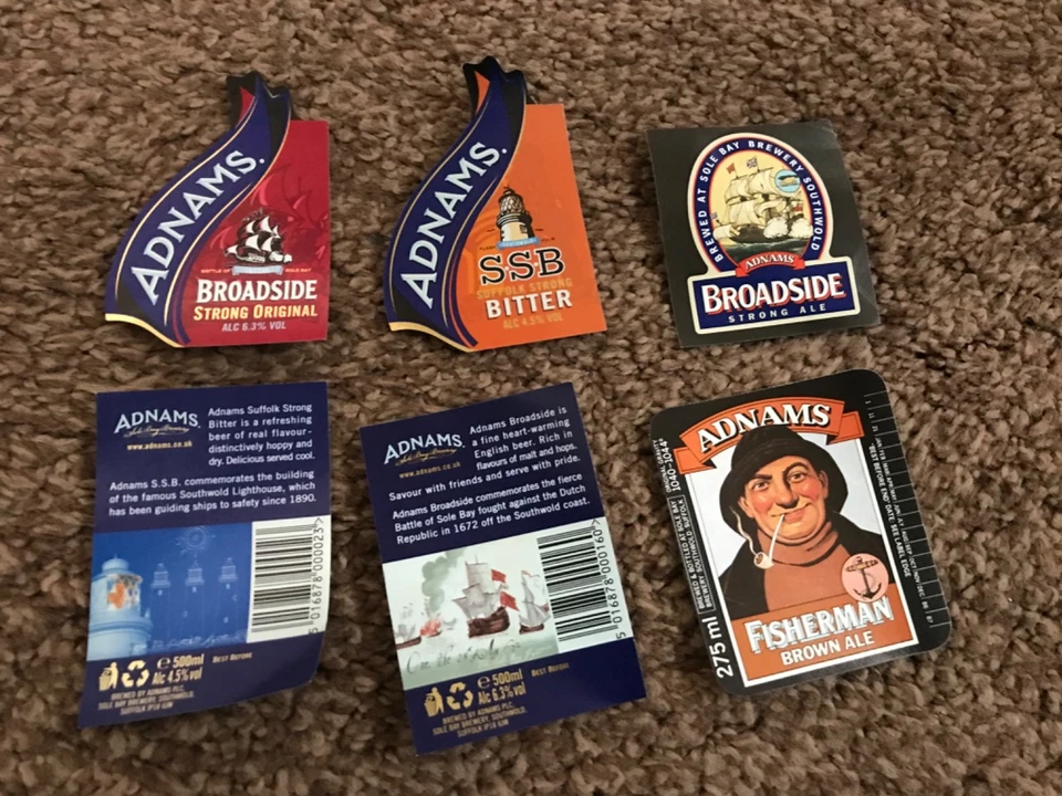 6 Adnams  beer bottle labels - (taste the difference) - Image 1 of 1