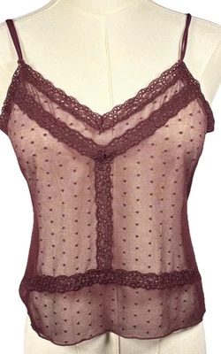 Camiseta sin mangas Gap para mujer S marrón con ribete de encaje transparente camisola correa de espagueti hadas Foto 1 de 4