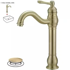 BWE Rubinetto Lavello Vaso Monoforo Manico Singolo con Beccuccio Girevole 360° Oro - Foto 1 di 15