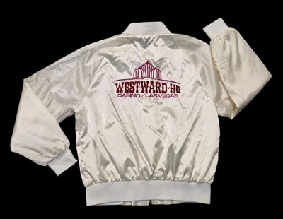 Westward-Ho Casino Satin Bomber Jacket Vtg Off-white Lightweight Las Vegas Small - Image 1 of 4