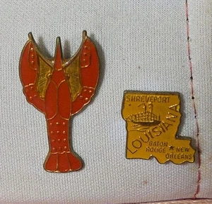 2 Vintage Hat Lapel Pin State Louisiana & Crawfish  - Picture 1 of 2