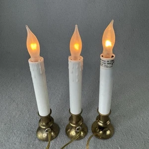 Vintage Window Candle Lights White Electric Brass Base Gold Cord Set Of 3 - Picture 1 of 10