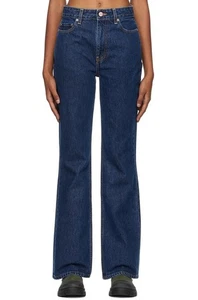 Neu mit Etikett $ 215 Ganni Betzy schmale Schlagjeans dunkelblau Stone Wash 24 - Bild 1 von 7