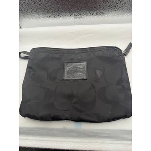 Coach Black Signature Jacquard Fabric Cosmetic Travel Pouch Purse Bag - Picture 1 of 3