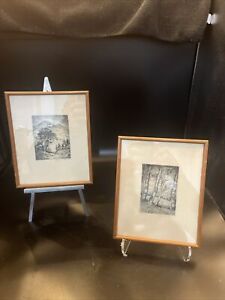 lyman byxbe Pair Of 3 1/2x4 In Drypoint Etchings Matted Framed