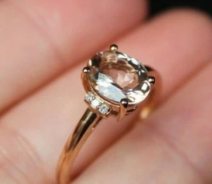 New 10K 1.2ct Natural Morganite 9x7mm Oval & Diamond Ring in Rose Gold Size 7 - Picture 1 of 8