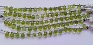 16 Kt Natürliche Facettierte Grüne Peridot Tränen Schliff 4 Zoll Eine Linie Strang Perlen - Bild 1 von 17