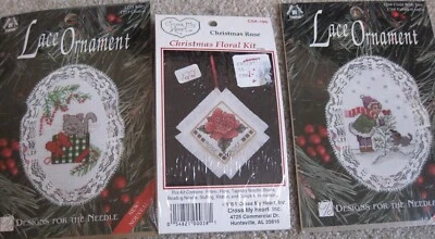 3 kits de enfeites de ponto cruz de Natal Cross My Heart designs de renda floral agulha - Imagem 1 de 2