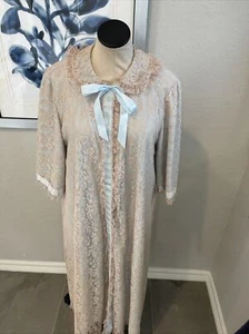 Vintage 60s Odette Barsa Baby Blue Lace Overlay Robe Dressing Gown Size M/L - Picture 1 of 19