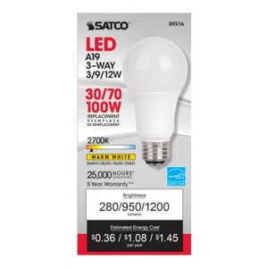 Satco S9316 - 3/9/12 Watt A19 LED 3 Way Frosted Light bulbs - 2700K (6 Pack) - Picture 1 of 2