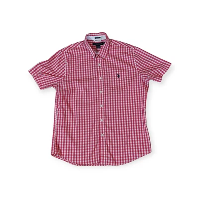 U.S. Polo Assn. Women's Pink White Checked Short Sleeve Button Up Stretch Sz-L - Image 1 of 4