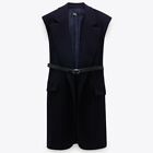 Zara Ladies Wool Blend Waistcoat Gilet With Shoulder Pads & Belt Xs