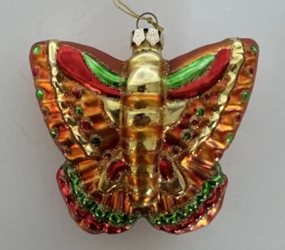 Vidrio Soplado Mariposa Navidad Adorno Brillo Christopher Radko Estilo Foto 1 de 4