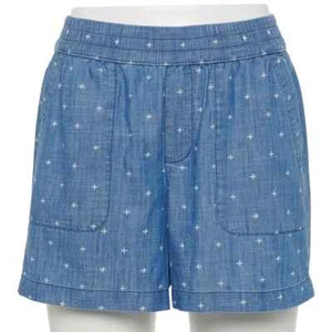 NEW Sonoma M Shorts Women's Blue Chambray Dot Pull On Mid Rise - Picture 1 of 4