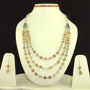 Collana orecchini pietra preziosa diaspro naturale forma di moneta perline gioielli fatti a mano - Foto 1 di 1
