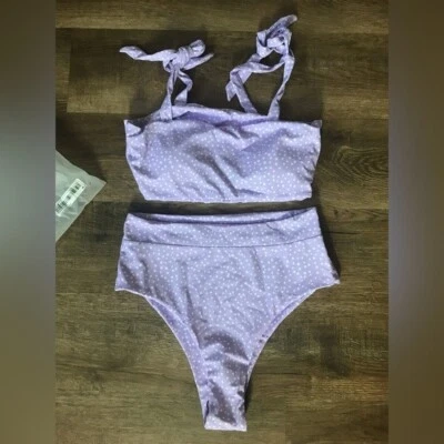 Biquíni feminino SHEIN natação bolinhas amarrar ombro cintura alta, tamanho médio - Imagem 1 de 3