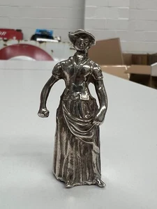 VINTAGE CAST SOLID SILVER MINIATURE FIGURE OF A LADY IN DRESS - CDH LONDON - Picture 1 of 11