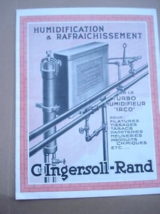 PUBLICITE INGERSOLL RAND turbo humidificateur IRCO rue de Courcelles PARIS  - Imagen 1 de 3