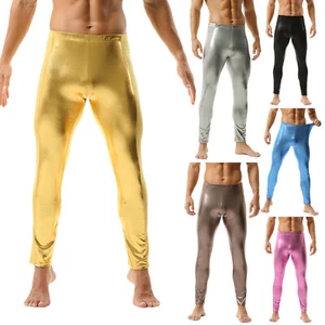 Men Pants Stretchy Sweatpants Slim Fit Trousers Fashion Tights Sexy Bottoms PU - Picture 1 of 66