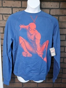 NWT Disney Parks Mens L/S Shirt Blue Marvel Red Spiderman Pullover Web Slinger - Picture 1 of 13