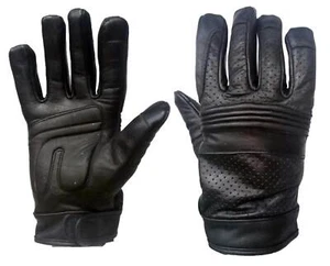 UNIK Men's Perforated Gel Palm Full-Finger Leather Motorcycle Gloves - Black - Picture 1 of 1