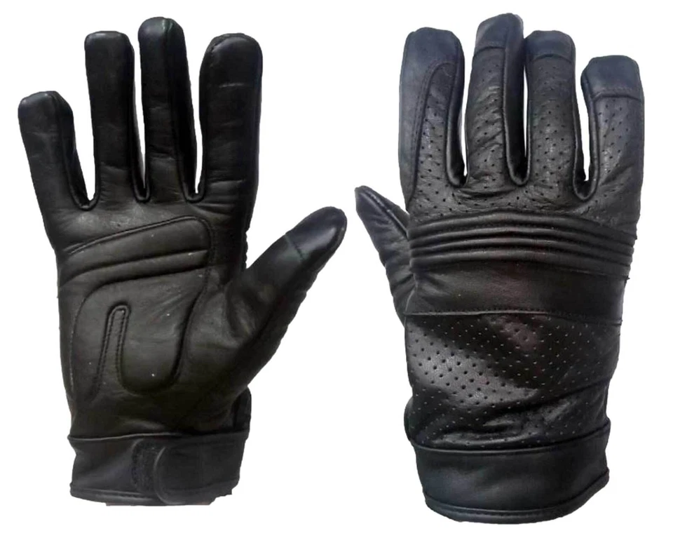 UNIK Men's Perforated Gel Palm Full-Finger Leather Motorcycle Gloves - Black - Image 1 of 1
