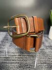 Armani Exchange Brown Leather Wide Belt Brass Gold Size 48” /EUC