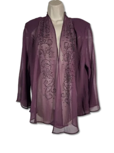R&M Richards Women's Purple Beaded Open-Front Jacket Sz 16 - Picture 1 of 7