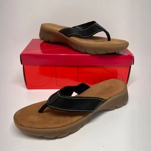 NIB Aerosoles Women's Black Leather TRED LIGHT Thong Flip Flop Sandals Size 10B - Picture 1 of 10