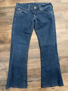 True Religion Bobby Jeans Womens Blue Denim Bootcut Yellow Stitch Size 30 - Picture 1 of 8