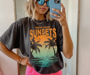 FOREVER CHASING SUNSETS | COMFORT COLORS® BEACH TEE | TROPICAL VIBES | VACATION - Picture 1 of 7