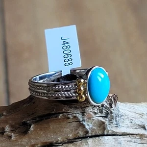Genuine Sleeping Beauty Turquoise Oval Cut Sterling Silver Ring Sz 10 EVINE $120 - Picture 1 of 12