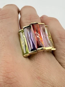 Statement Ring Gold Over Sterling Multicolor Ring 7 7.25 - Picture 1 of 7