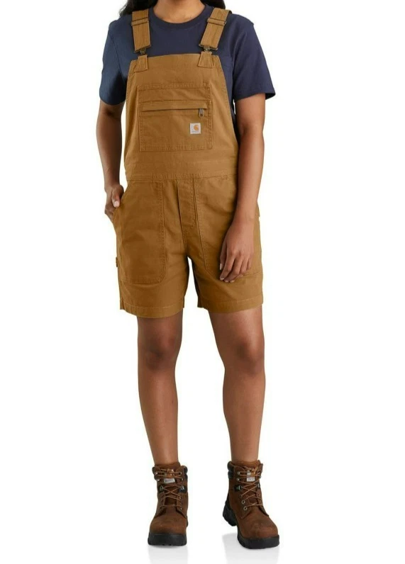 Carhartt Womens Rugged Flex Canvas Shortall Size XL 16-18 Brown Overalls Shorts