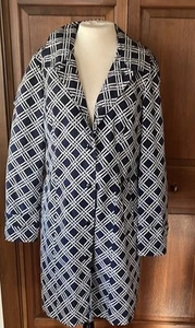 Lands End Trench Coat Large Blue White Geometric Hooded - Picture 1 of 5