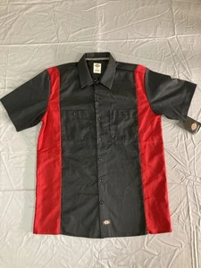 Dickies Two-Tone Work Shirt Men's Large Black Red Short Sleeve Classic NWT - Picture 1 of 14