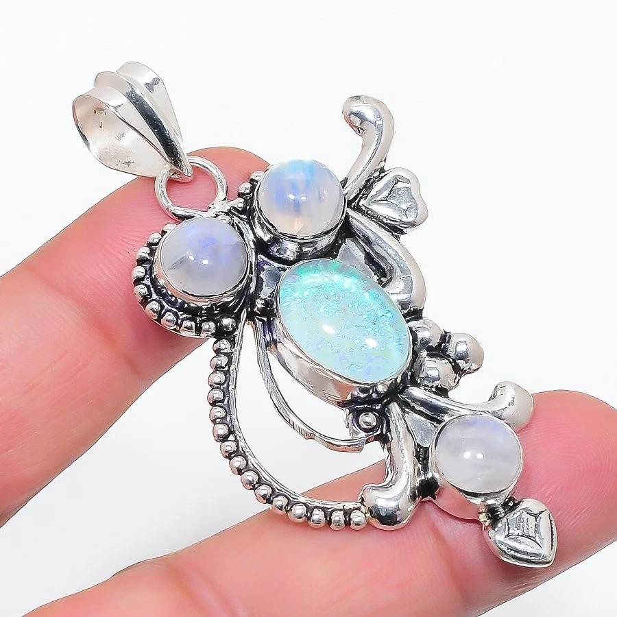 Triplet Opal & Moonstone Gemstone 925 Sterling Silver Pendant Size 2.5" - Image 1 of 1