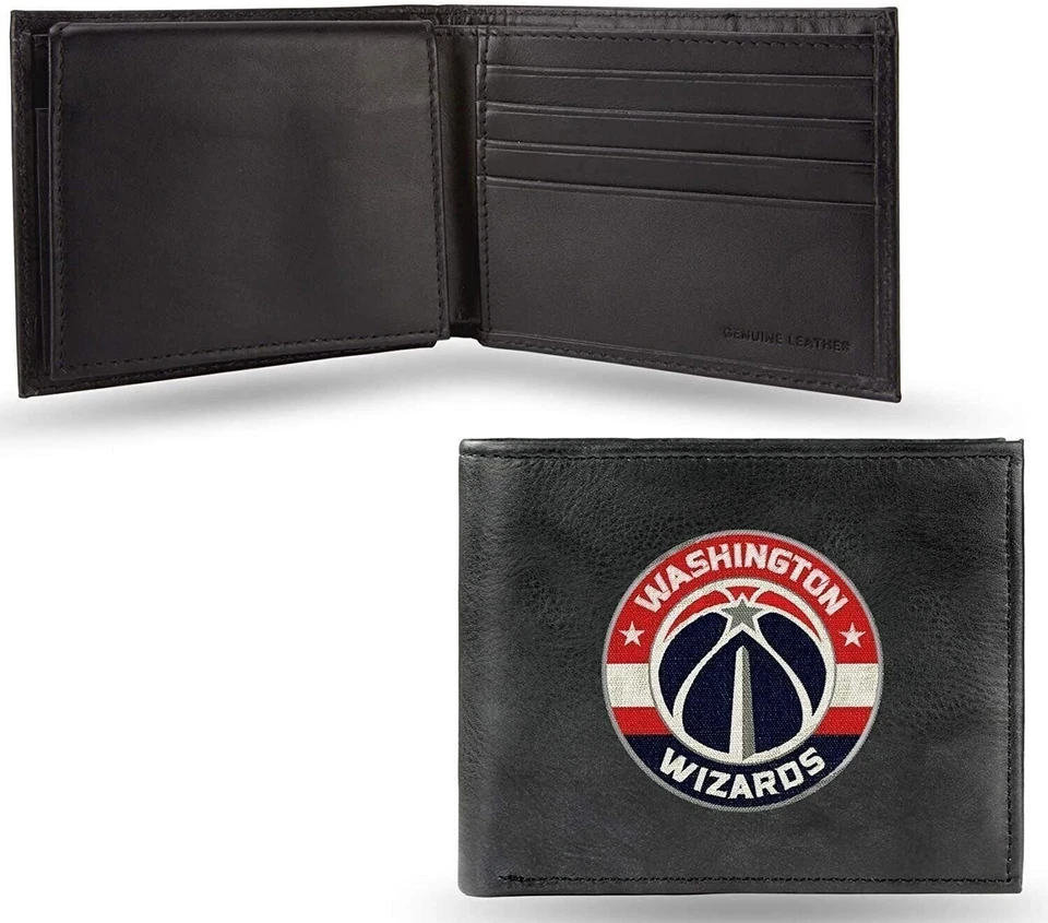 Washington Wizards Premium Black Leather Wallet, Bifold Billfold, Embroidered... - Image 1 of 1