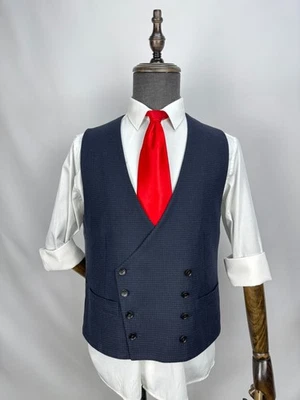 Chaleco Chaleco SuitSupply Ferrara DB Lana Cachemira Azul Marino Pata de Gallo EE. UU. Talla 38S Foto 1 de 4