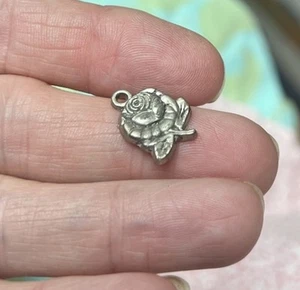 French Brass Medal Lourdes ¾” Silver Rose Mary Antique Pendant Charm Necklace - Picture 1 of 9