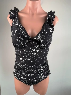 DKNY Ruffle Underwire Tummy Control V Neck One Piece Swimsuit  Black  Size L NWT - Image 1 of 4